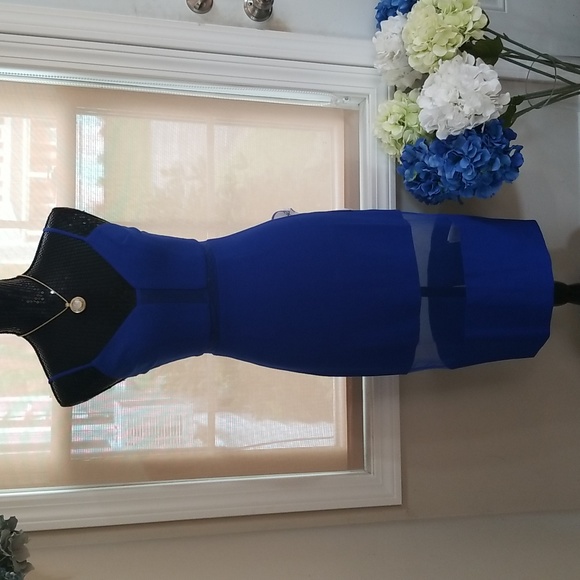 NWT! Dress The Population Micaela Electric Blue 💙 Sheer Inset Body-Con Dress XS - Picture 7 of 16